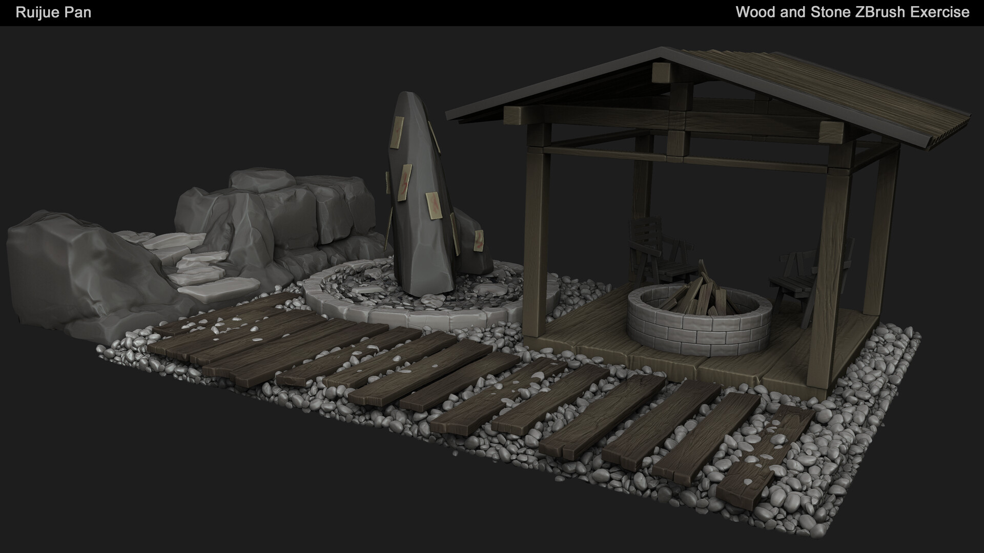 Ruijue "R.Pan" Pan Wood and Stone ZBrush Practice