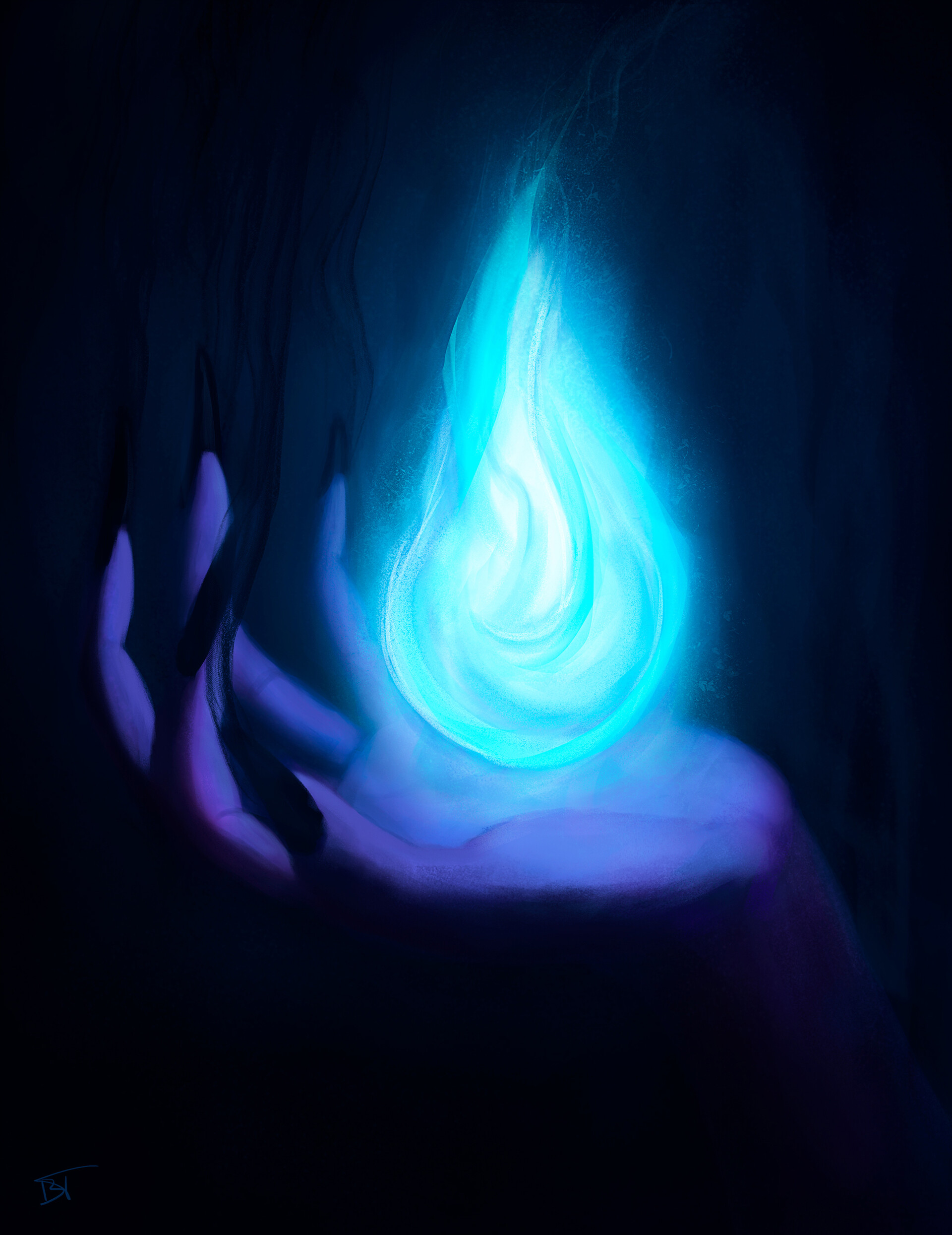 blue fire in hand