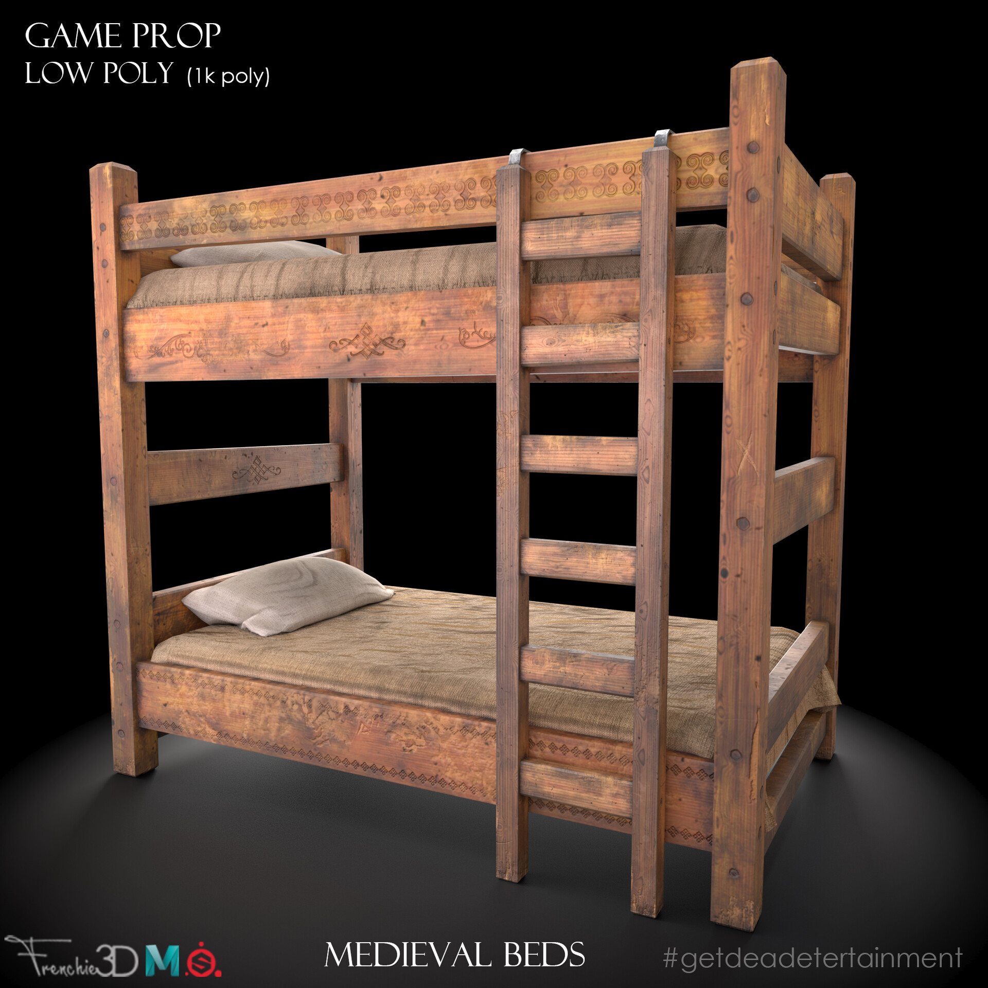 Bunk Beds Low Poly Game Asset, Old Fashioned Bunk Beds