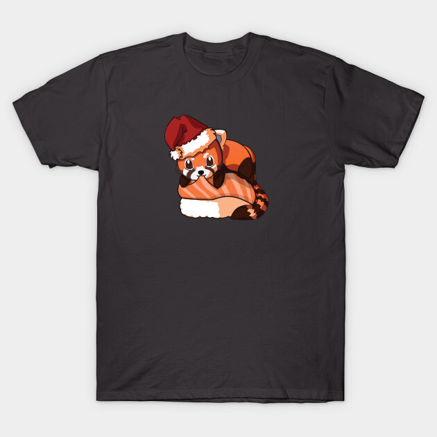You can find the prints on teepublic.
https://www.teepublic.com/t-shirt/2052156-red-panda-salmon-sushi-christmas?store_id=125261