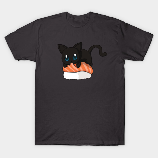 You can find the prints on teepublic.
https://www.teepublic.com/t-shirt/1821079-black-cat-salmon-sushi?store_id=125261