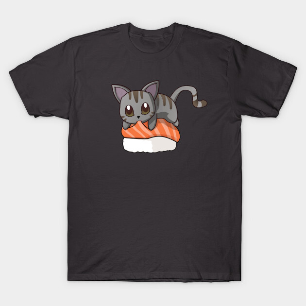 You can find the prints on teepublic.
https://www.teepublic.com/t-shirt/1823635-grey-cat-salmon-sushi?store_id=125261