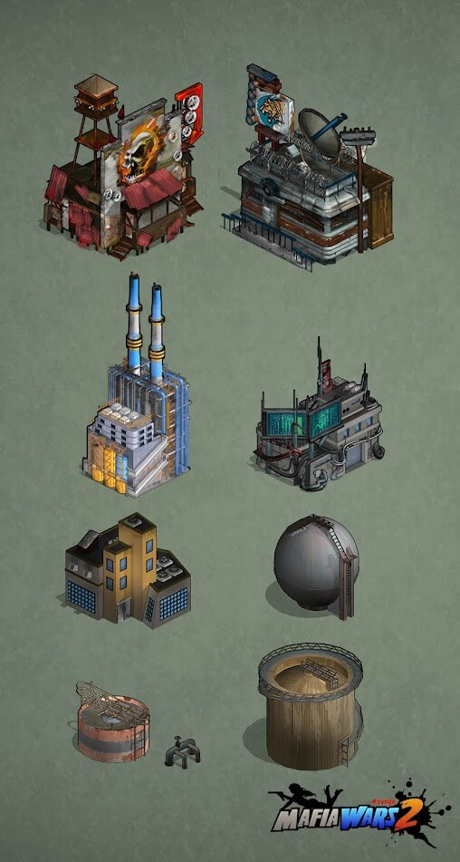 Mafia Wars 2 building concepts, models and textures.