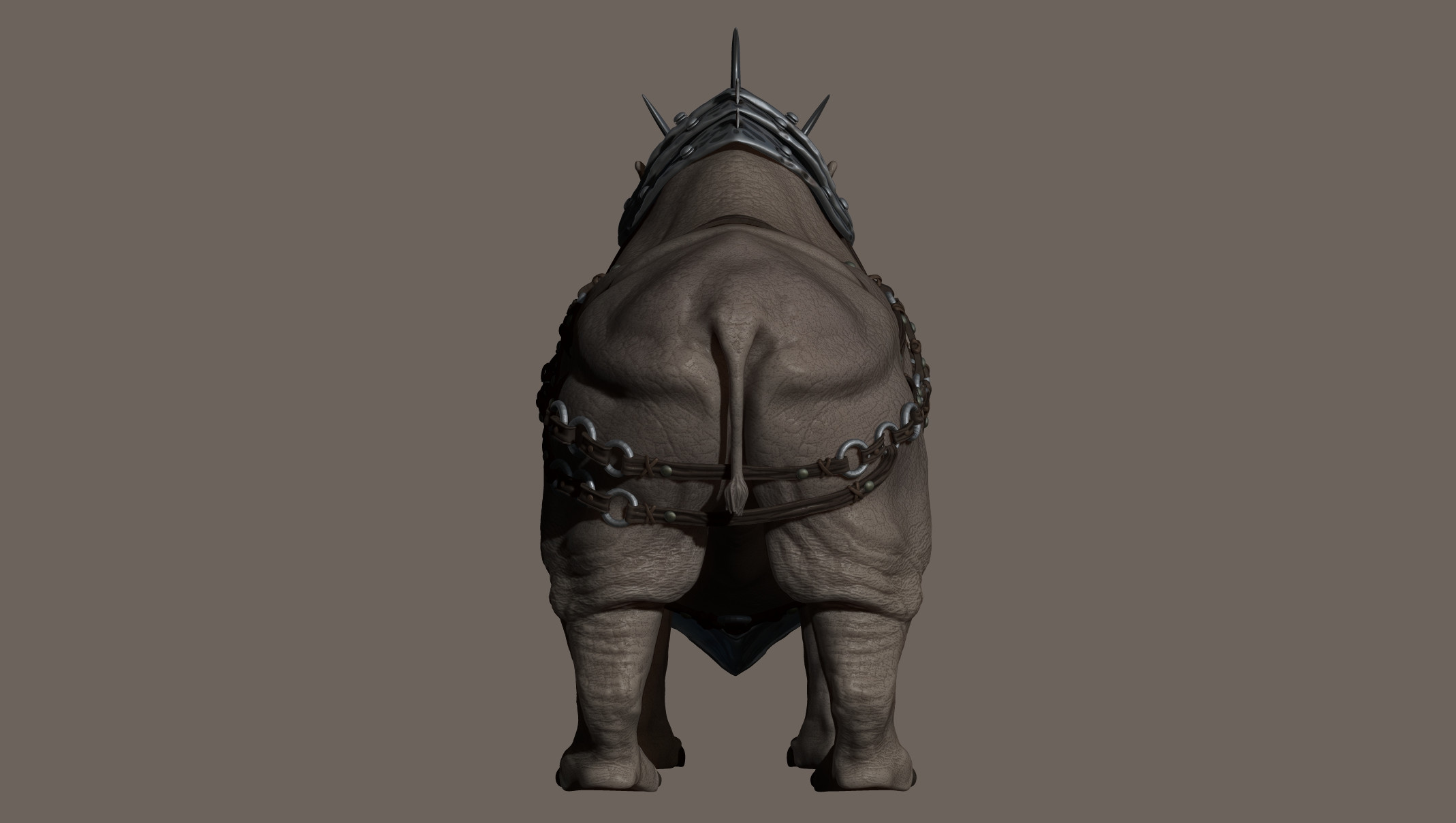 Back view of the High poly model with optional armor.