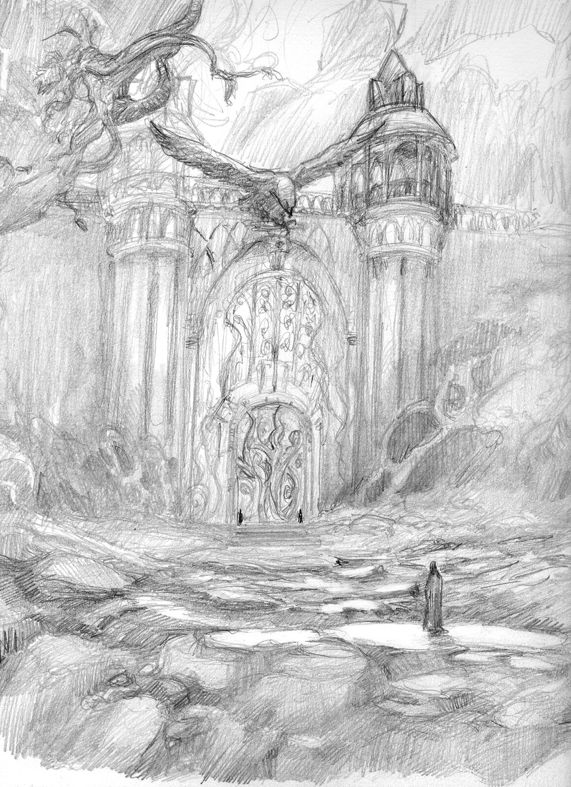 Gondolin iron gate pencil sketch1