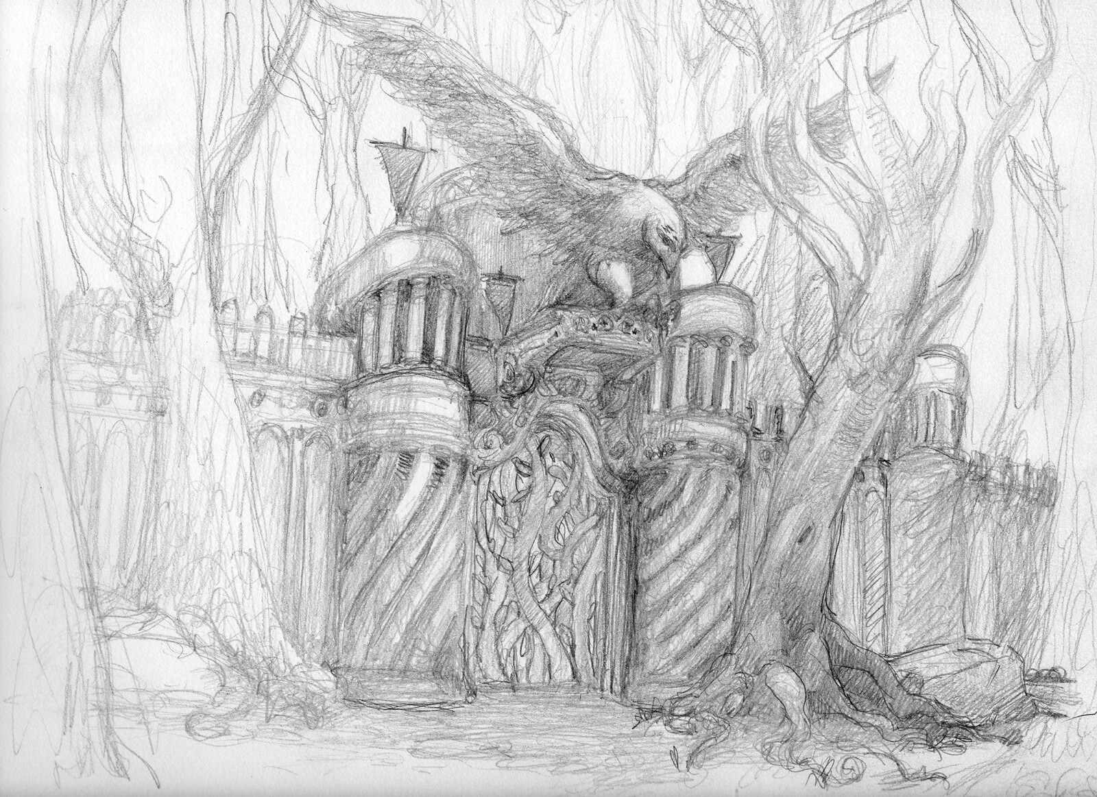 Gondolin Iron Gate pencil sketch 2