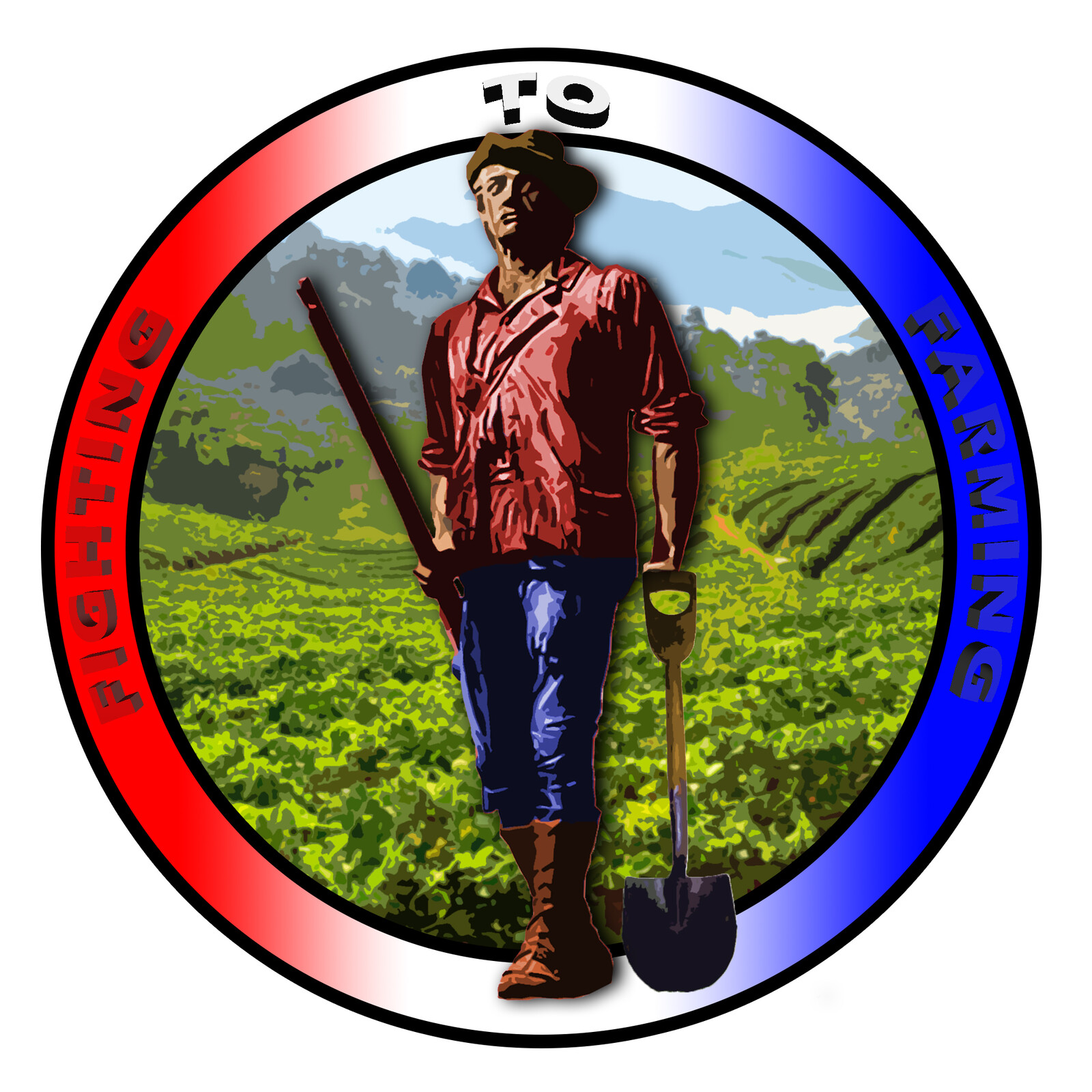The first F2F logo concept, 2nd variation (3D, Full Color Title, Shovel Version)