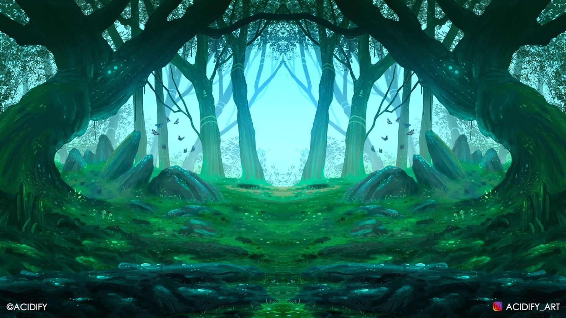 Artstation Spirit Fantasy Forest Landscape Symmetry Concept Art Acidify Art