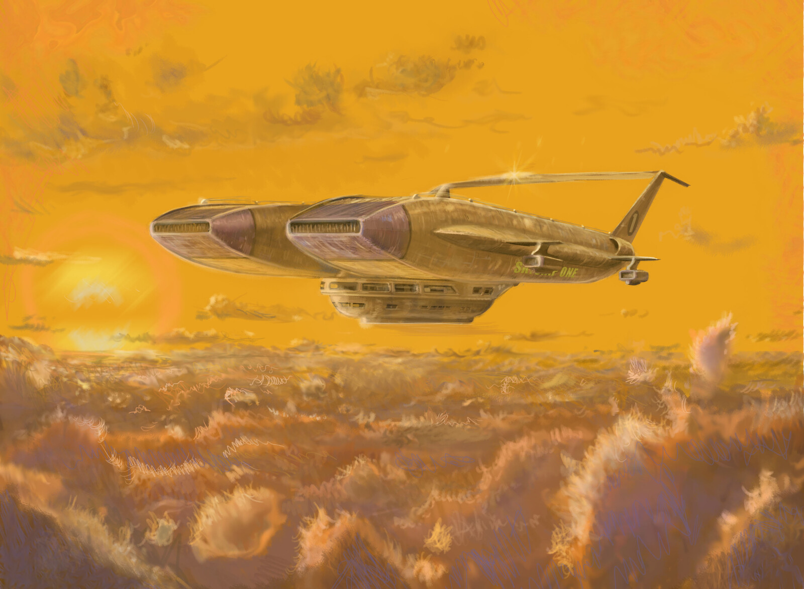 SKYSHIP ONE
From the 1968 thaetrical Feature Film 'Thunderbird 6'.  This futuristic airship features prominently in the story as it flies around the world. It was deisgned by Visual Effects Director Derek Meddings.