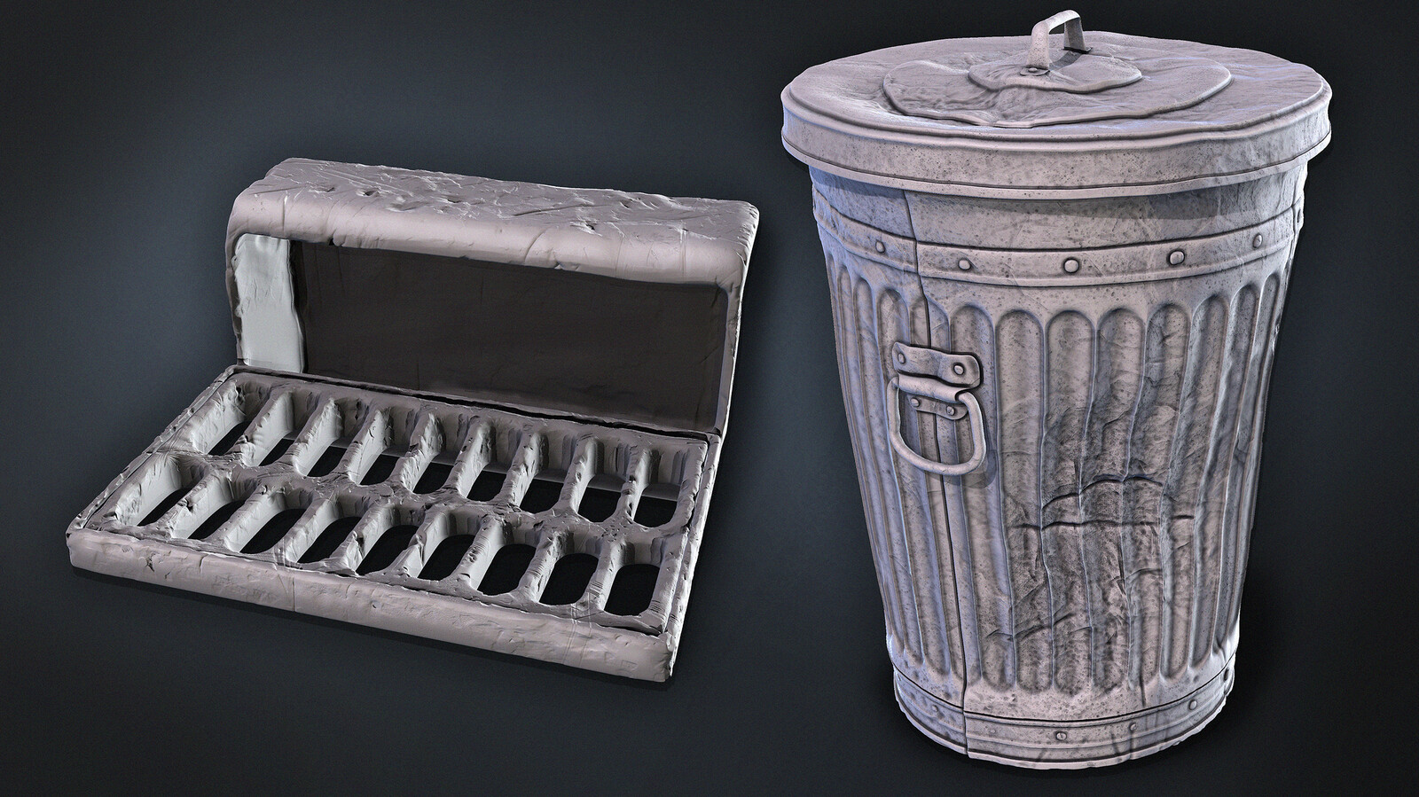 Some of the 3d props i just did them from scratch. No need to do photogrammetry on such things :), also i could not find such garbage bin.