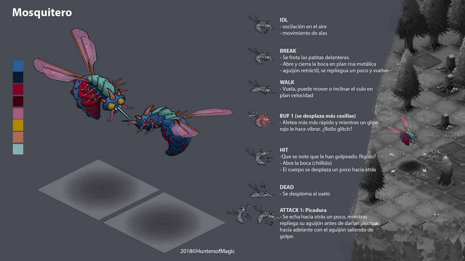 Isometric Giant mosquito. Guide for animator