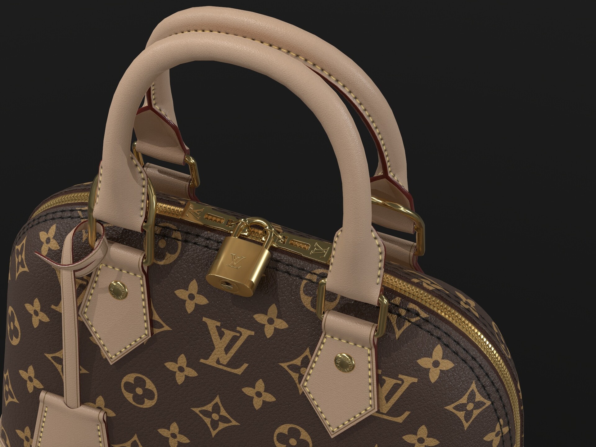 3D model Louis Vuitton Alma BB Bag Monogram Beige VR / AR / low-poly