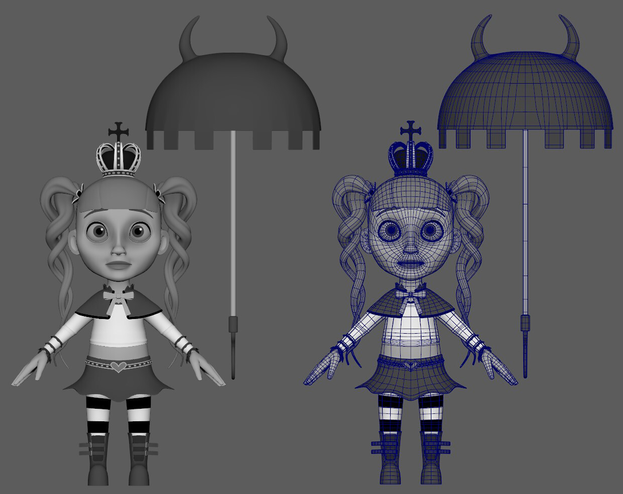 Front view with wireframe comparison