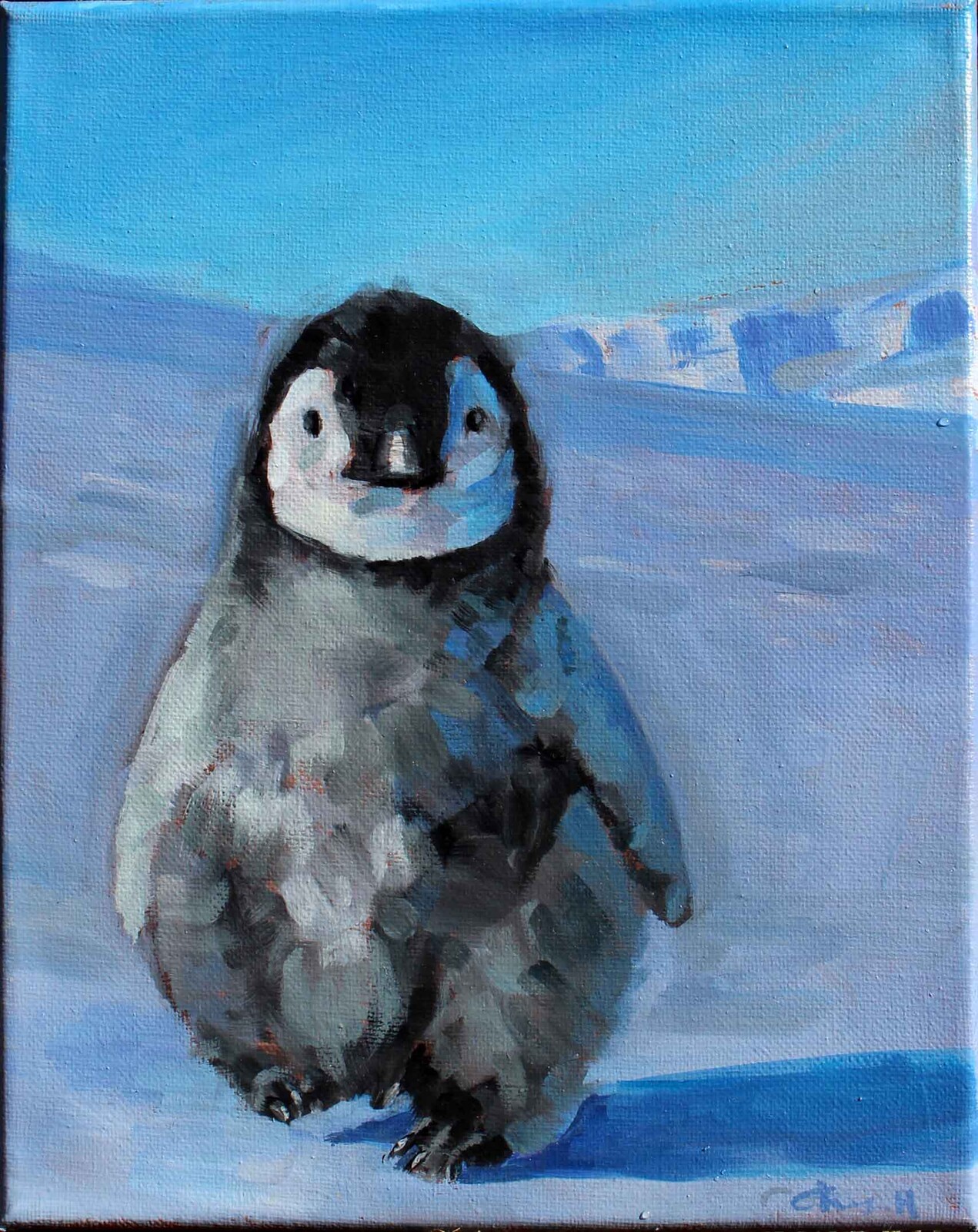 Emily Huang - oil painting- cute penguins study