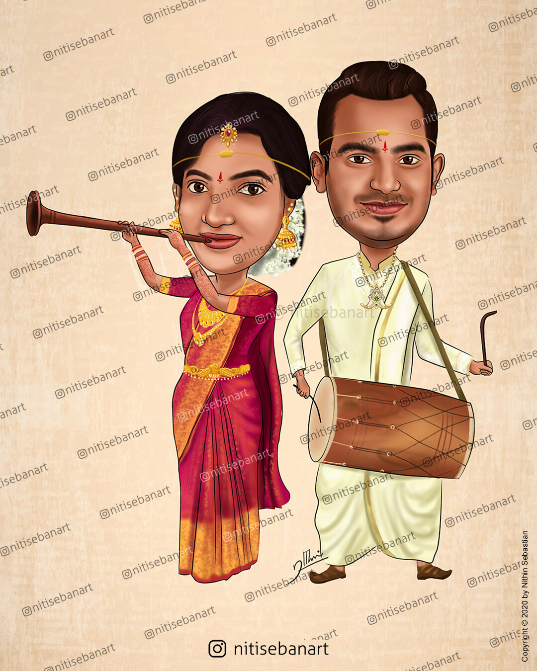 nithin sebastian - South indian wedding caricature