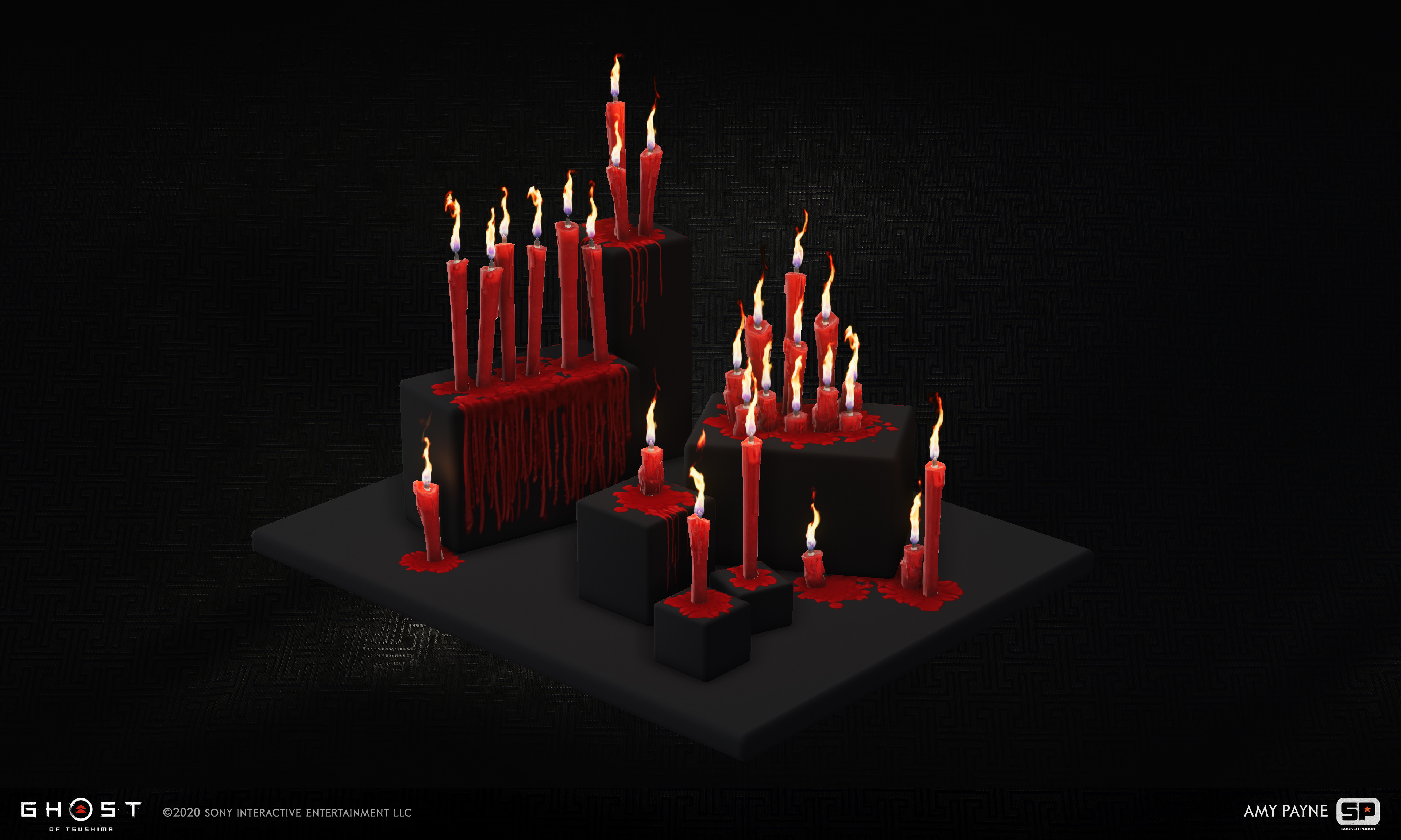 Red dripping candles used throughout Legends. Flame FX by Matt Vainio.