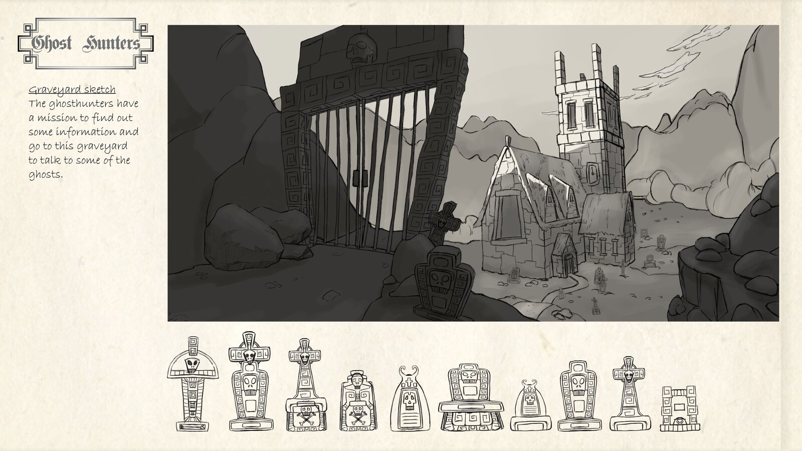 Environment sketches for the Ghost hunters project