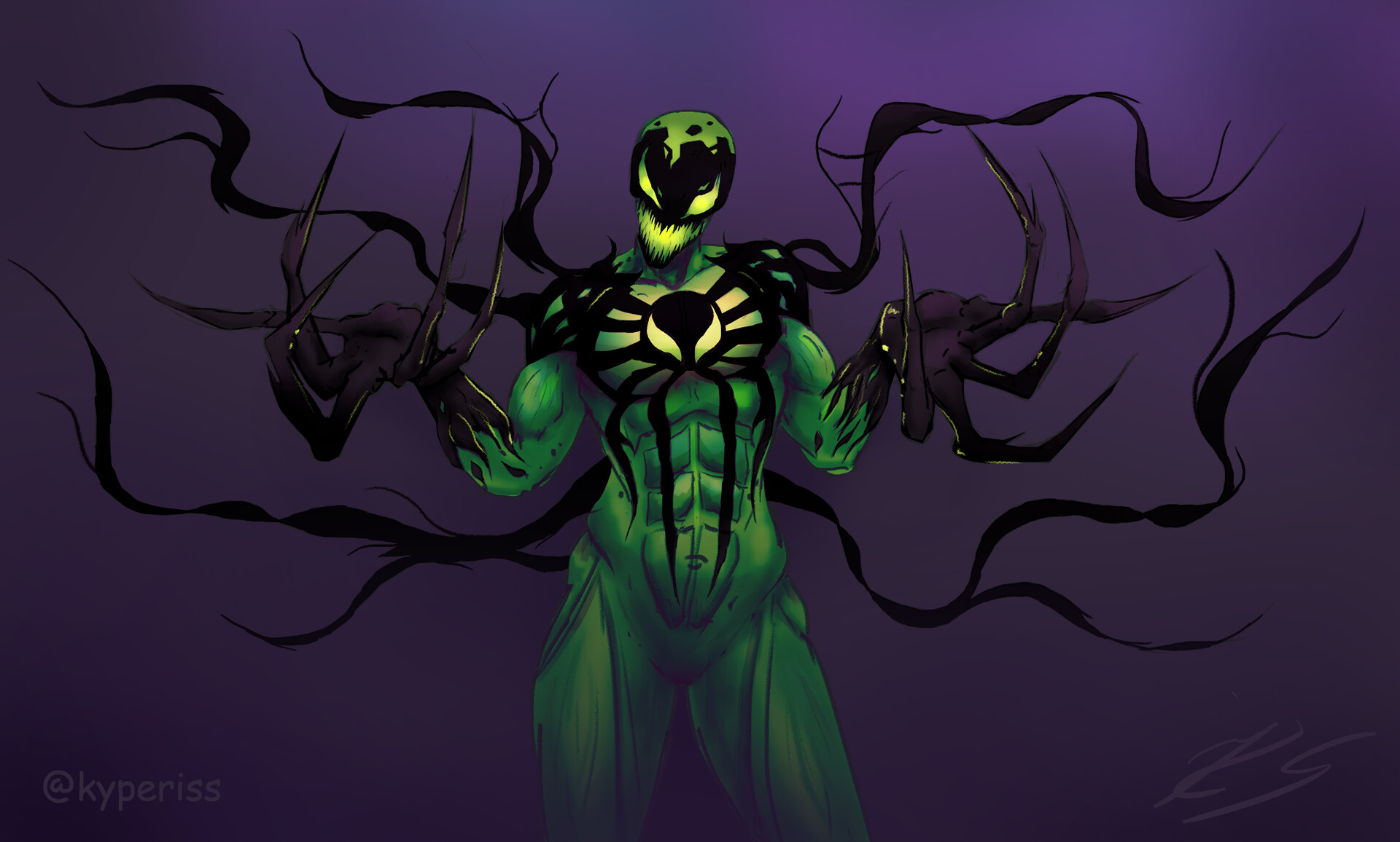 I drew @JaxBladeFitness symbiote oc Genocide, looking naturally badass. 