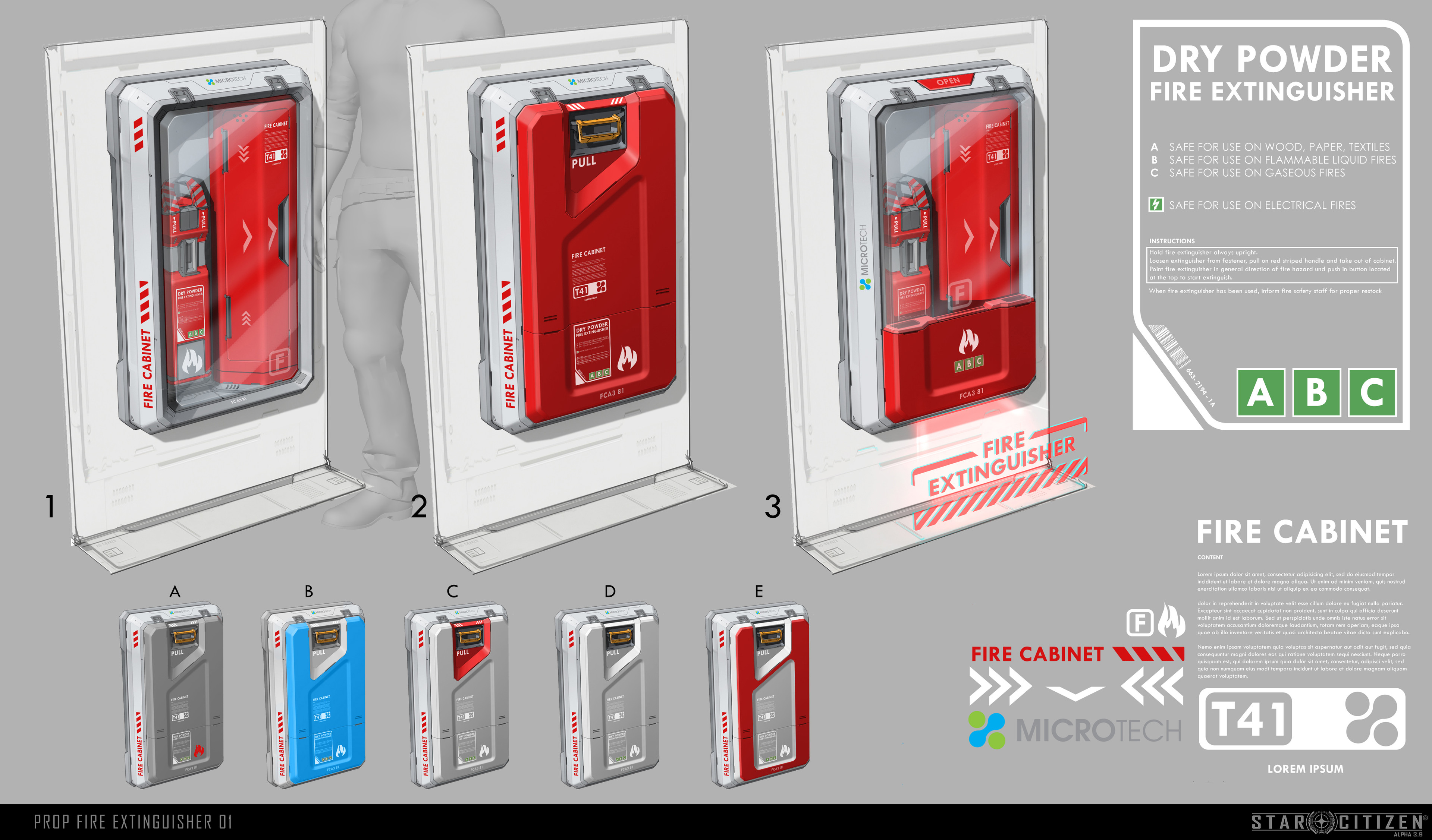 Wall mounted fire extinguisher colour and form and form variations