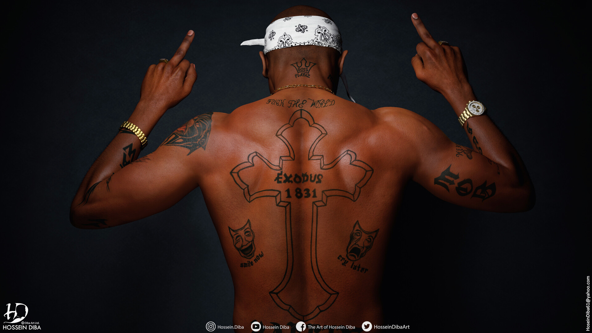 Tupac Shakur Thug Life Tattoo Realistic HD Digital Painting
