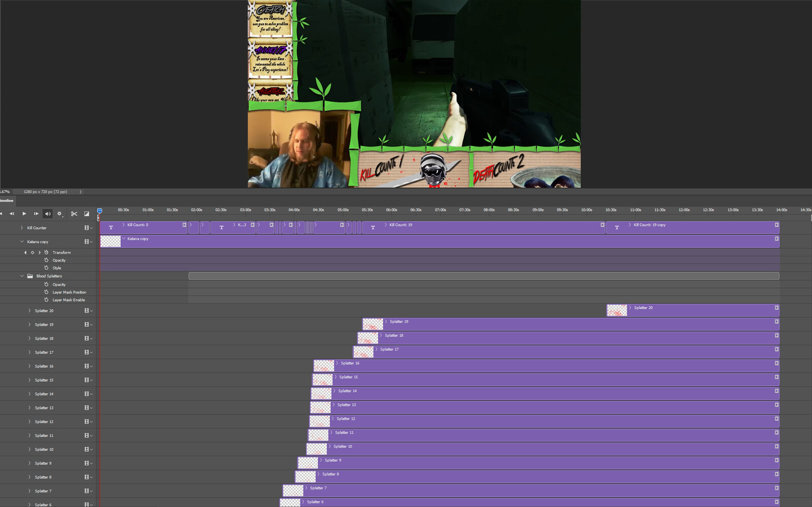 The "Kill Counter" visual effect within Photoshop video editor