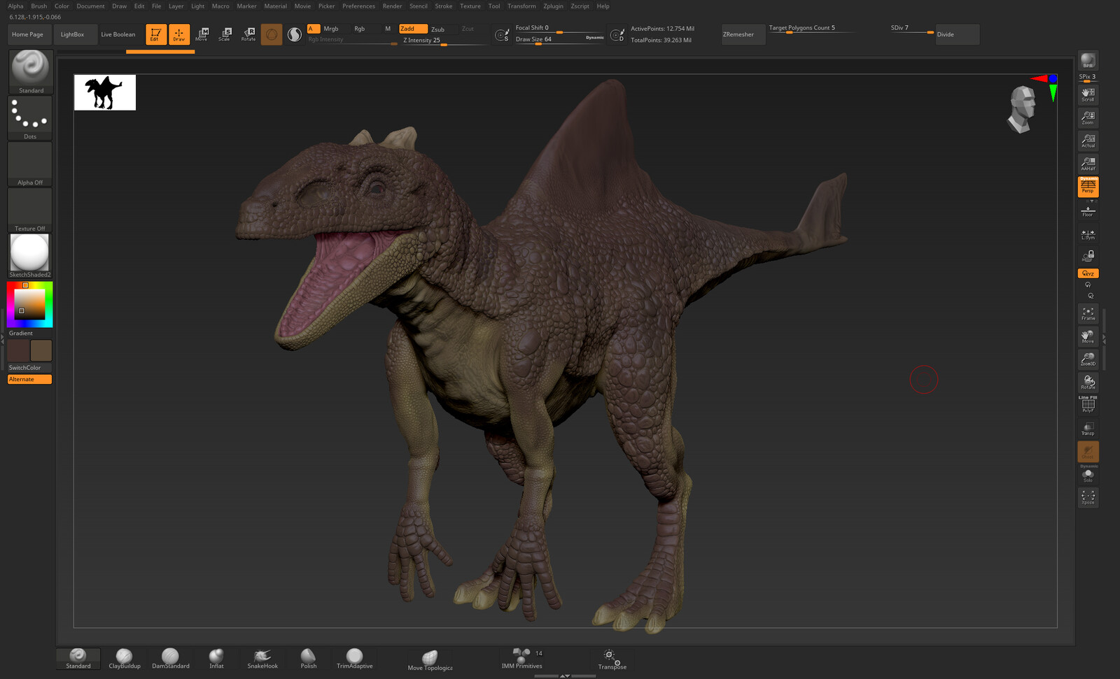 High sculpt sculpt was created on the 7th subdivision level with 51,011,584 polygons.