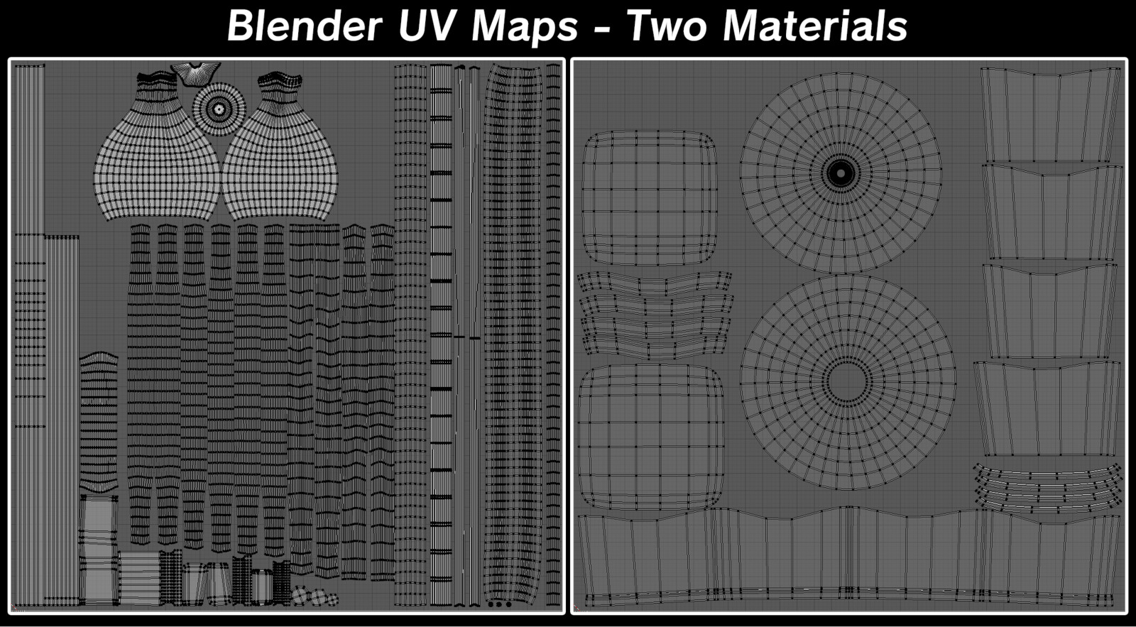 I made the decision to split the asset into two materials mainly to maximize space and to separate unique UV islands from overlapping ones. The first material on the left is 100% overlapping islands, and the right material is individual islands.