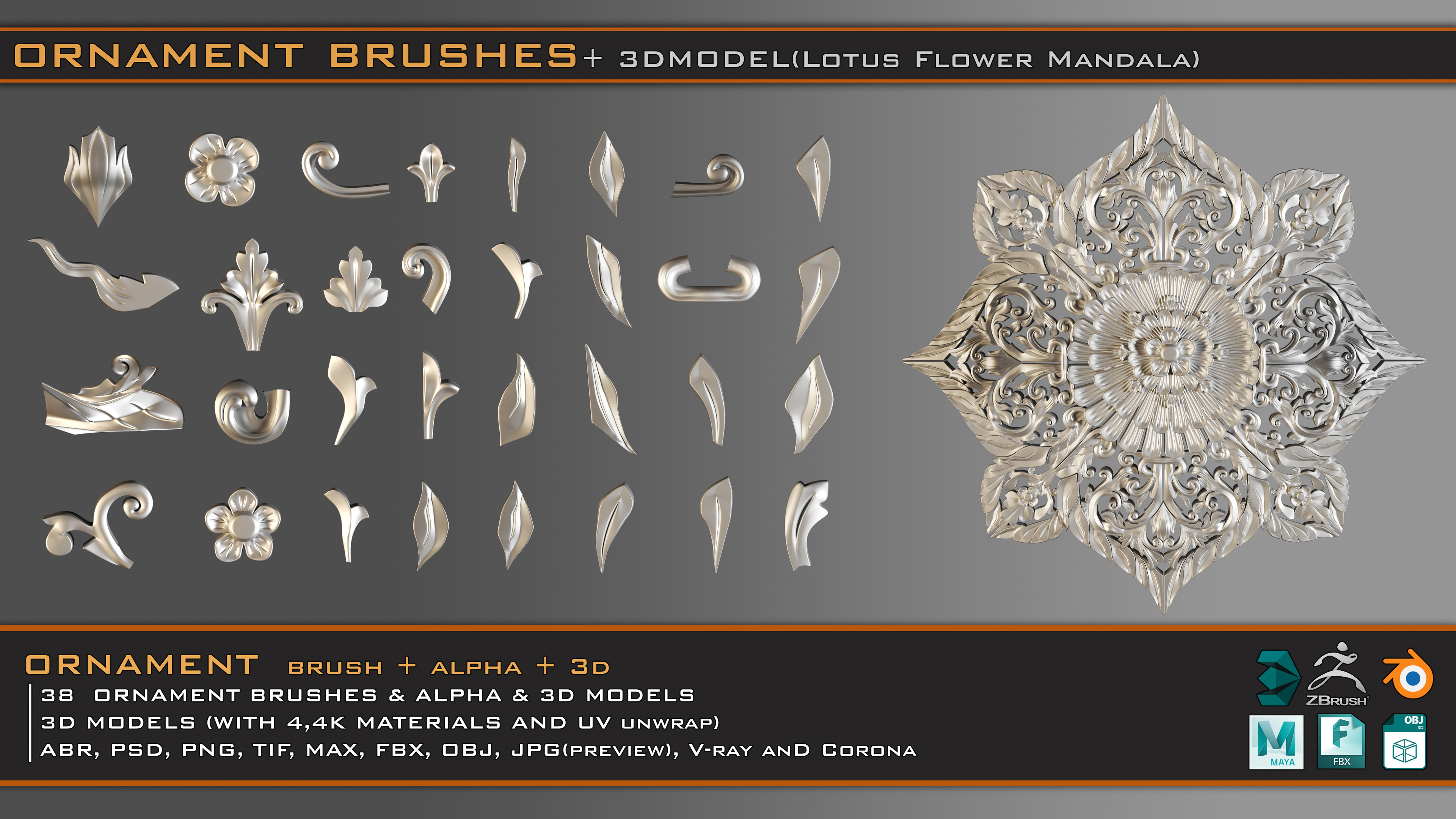 38 ornament brushes 3d models