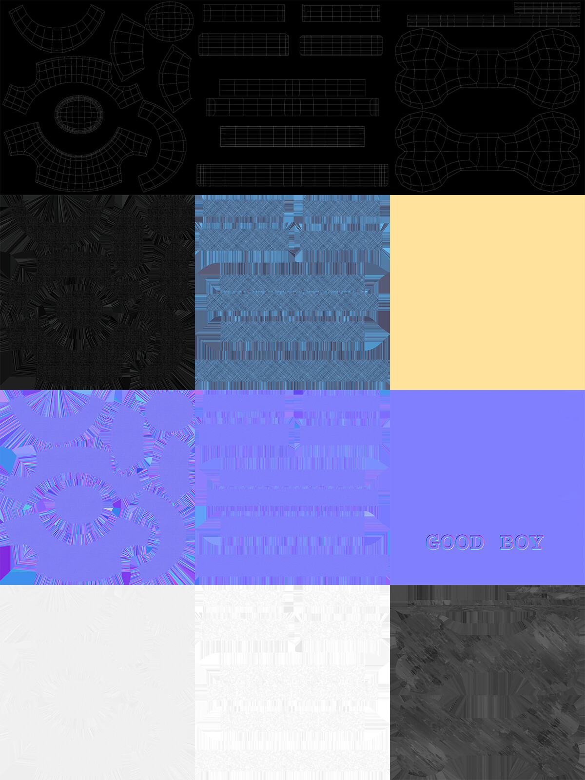 UV, Diffuse, Normal and Roughness maps used for the hat model.