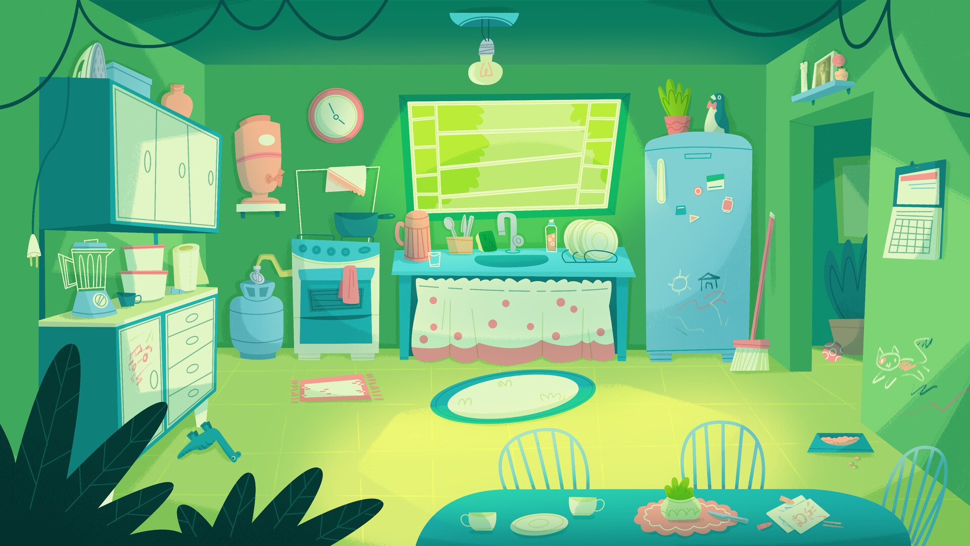 ArtStation - Green Kitchen - Animation Background