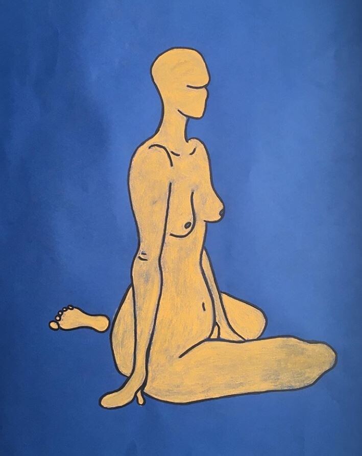 Chalk drawing of a nude, live model.