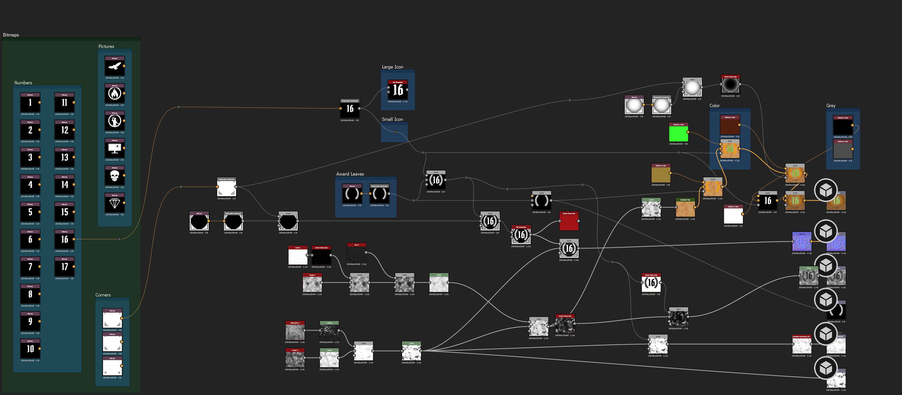 My Substance Designer Graph allows for the creation and modification of icons in seconds in a non-destructive manner.
