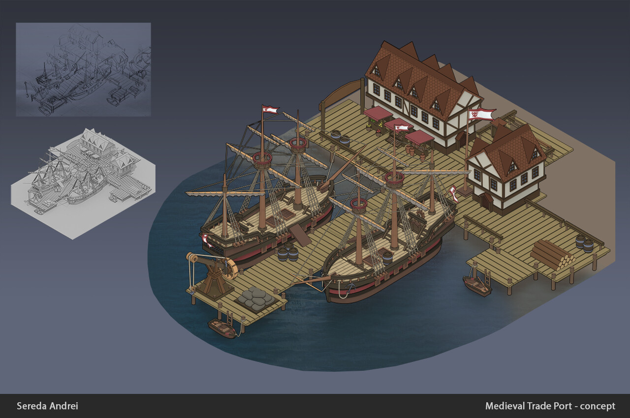 ArtStation - Medieval Trade Port - concept, Andrei Artefact