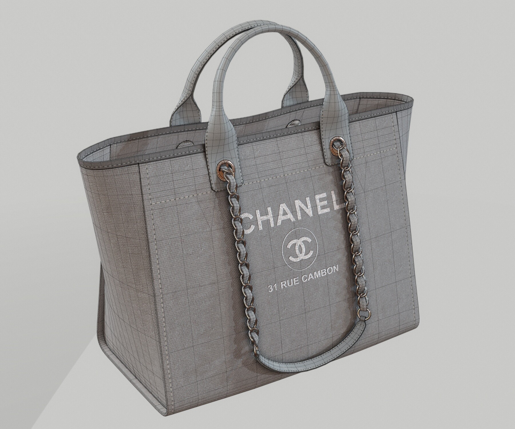 3D model CHANEL Canvas Deauville Tote Shoper Bag Black VR / AR