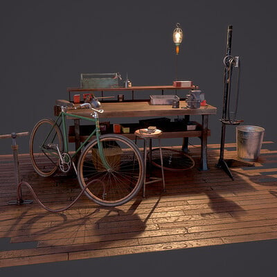 Vintage Bicycle Vignette (Game Art Props)