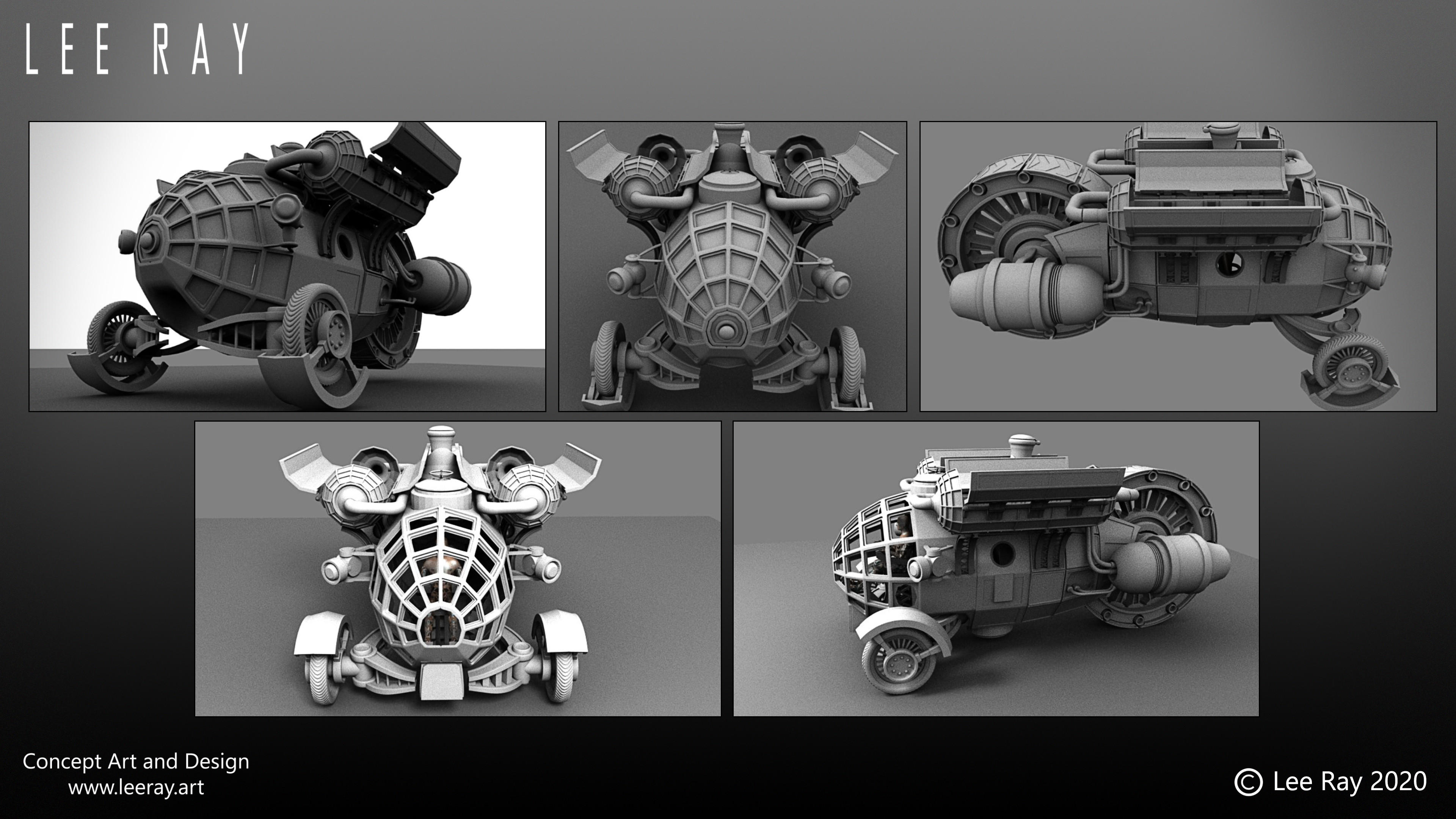 Steampunk Transport - M.L.C.
Finalised low poly design taking shape prior to smoothing up to high poly.