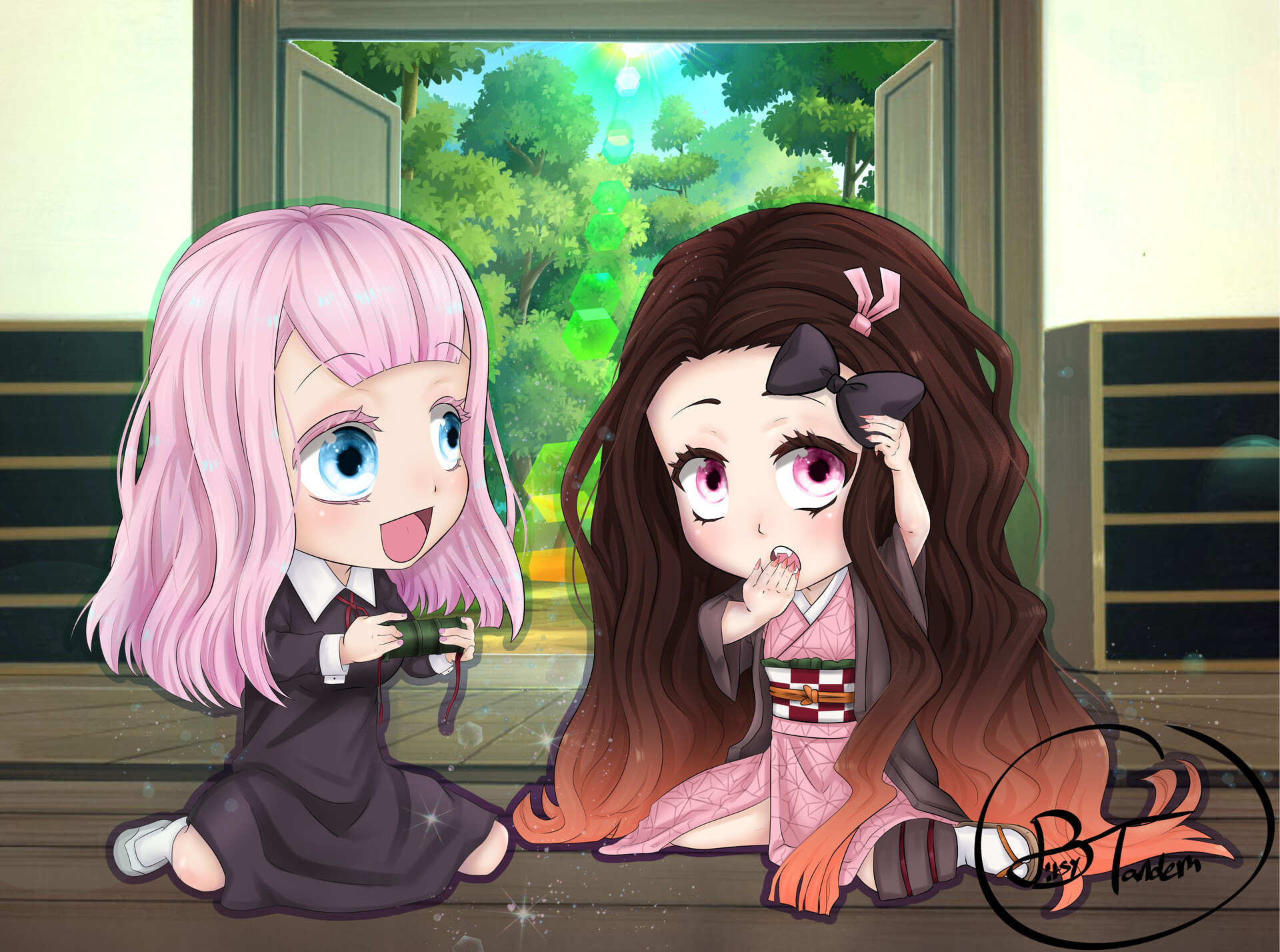 Artstation Chika Fujiwara X Nezuko Chibi Fan Art Bitsy Tandem