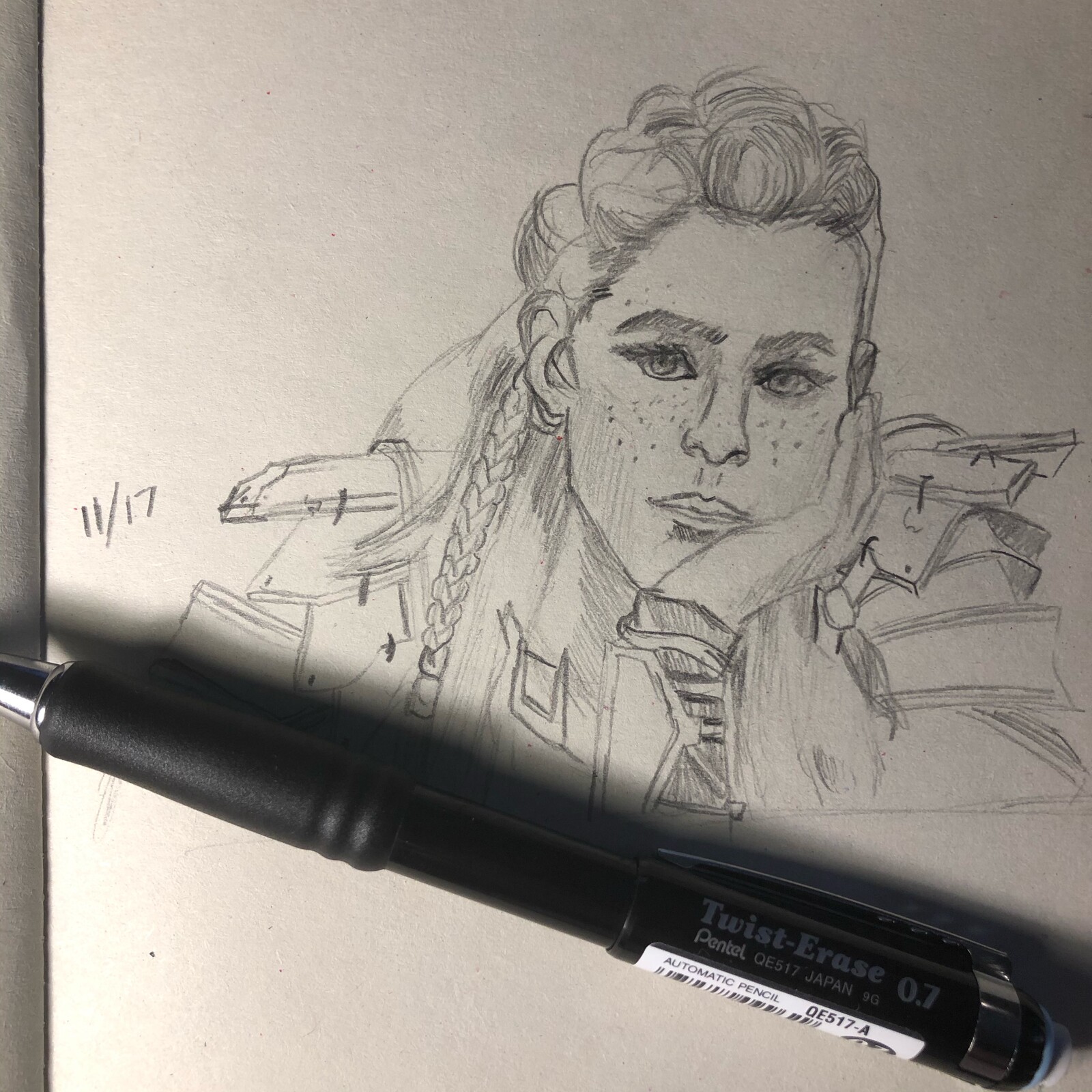 Pencil sketch in sketchbook with