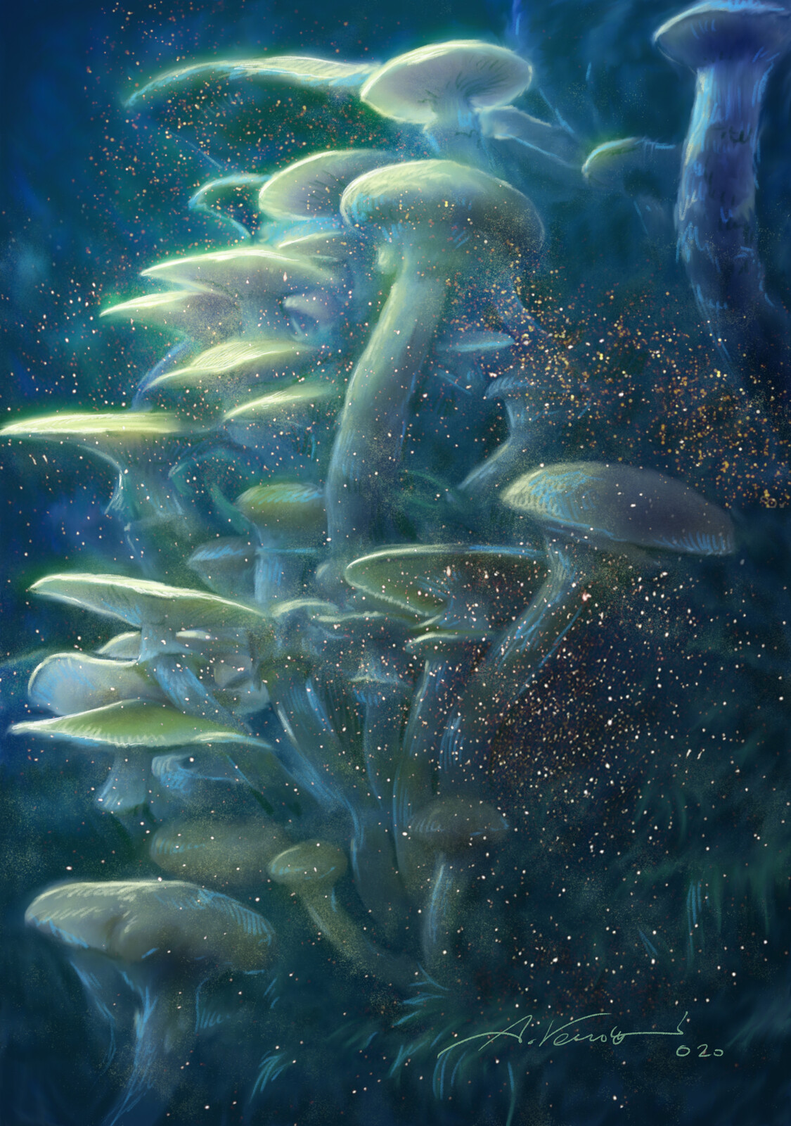 mushrooms - magical spores - digital painting 2020