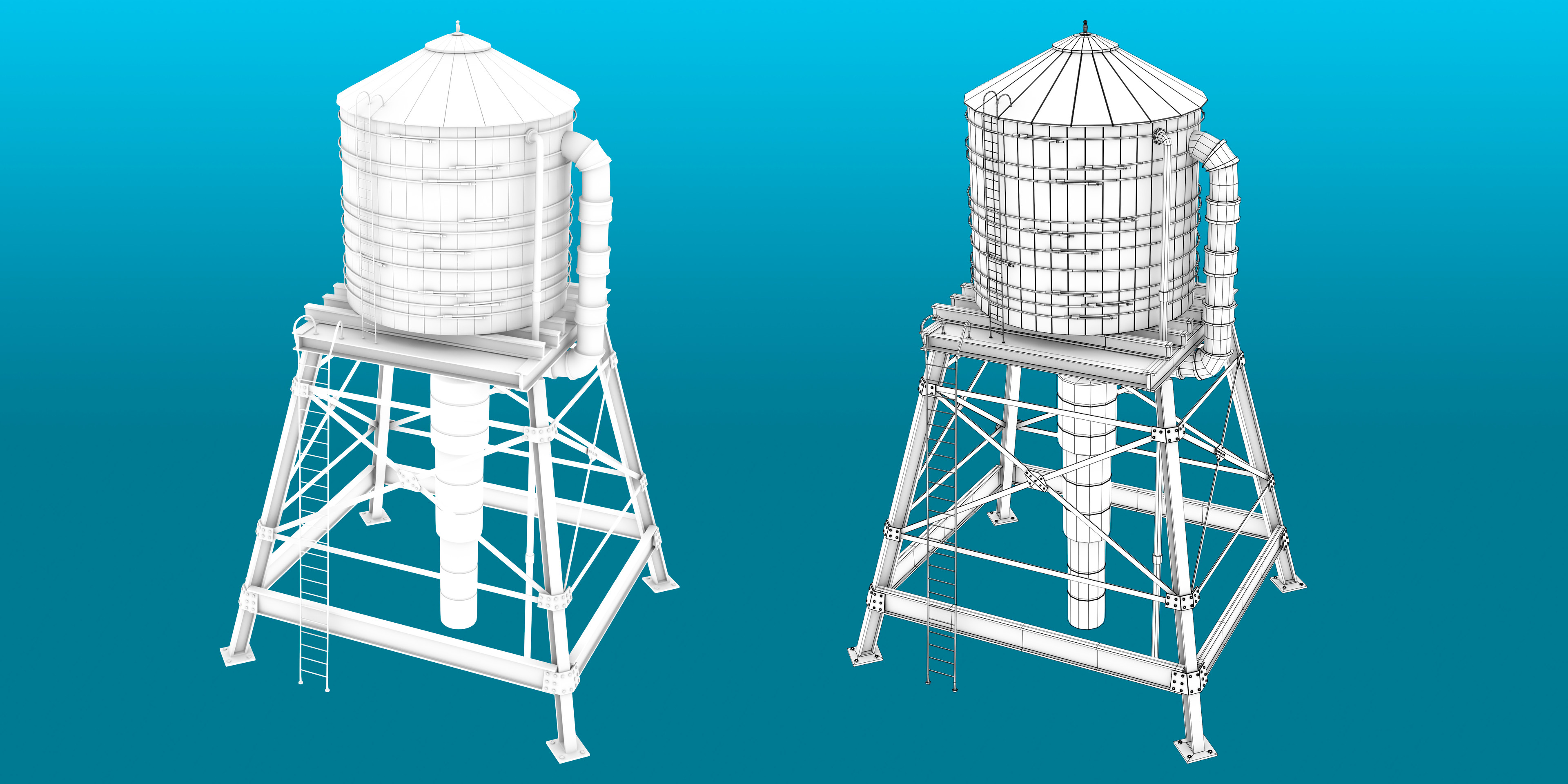 Water Tank (AO, Wireframe)