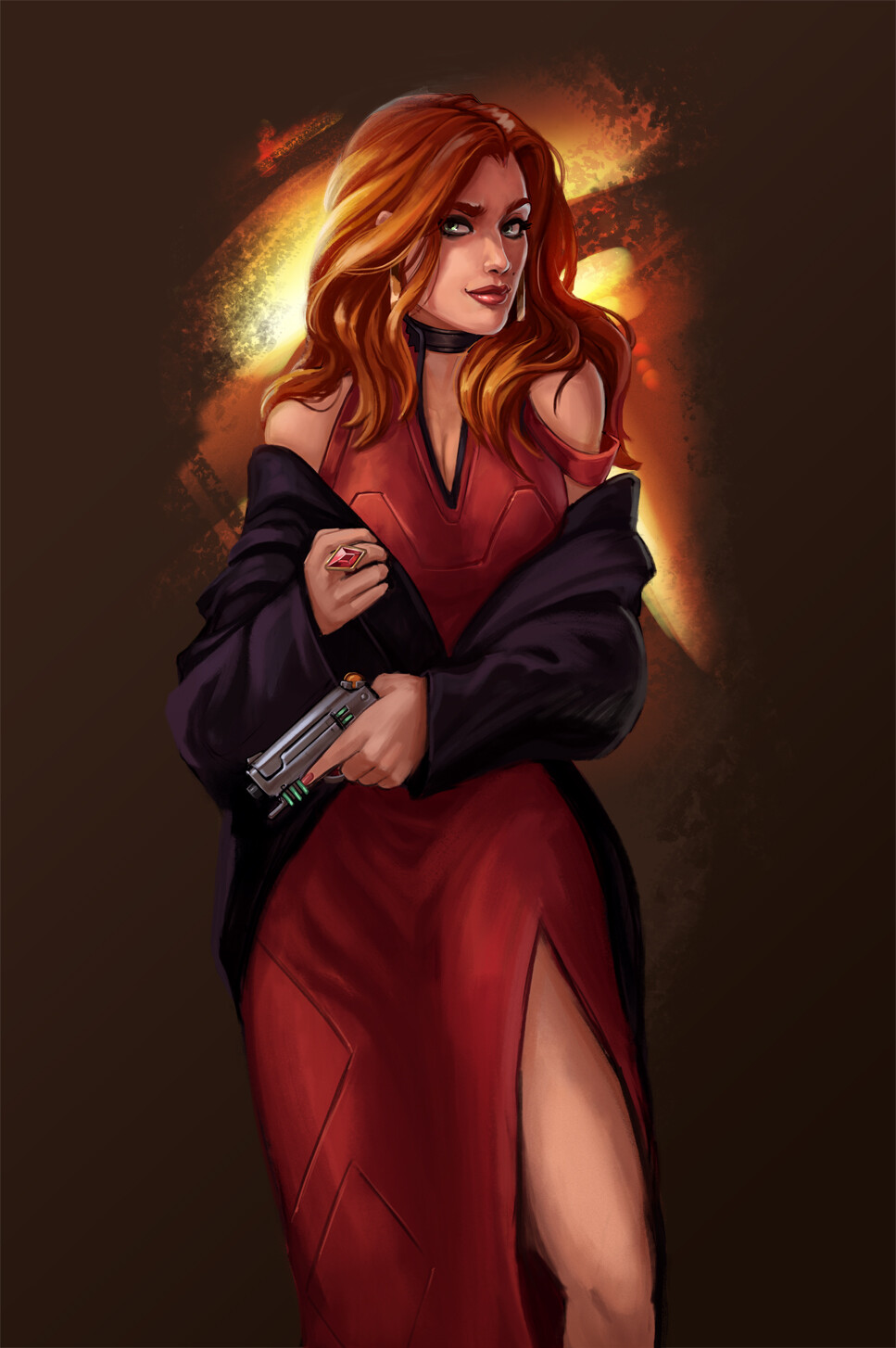 Concept and interior art for Carmen Cane, a devious mastermind and femme fatale behind a sinister plot on Port Nomad