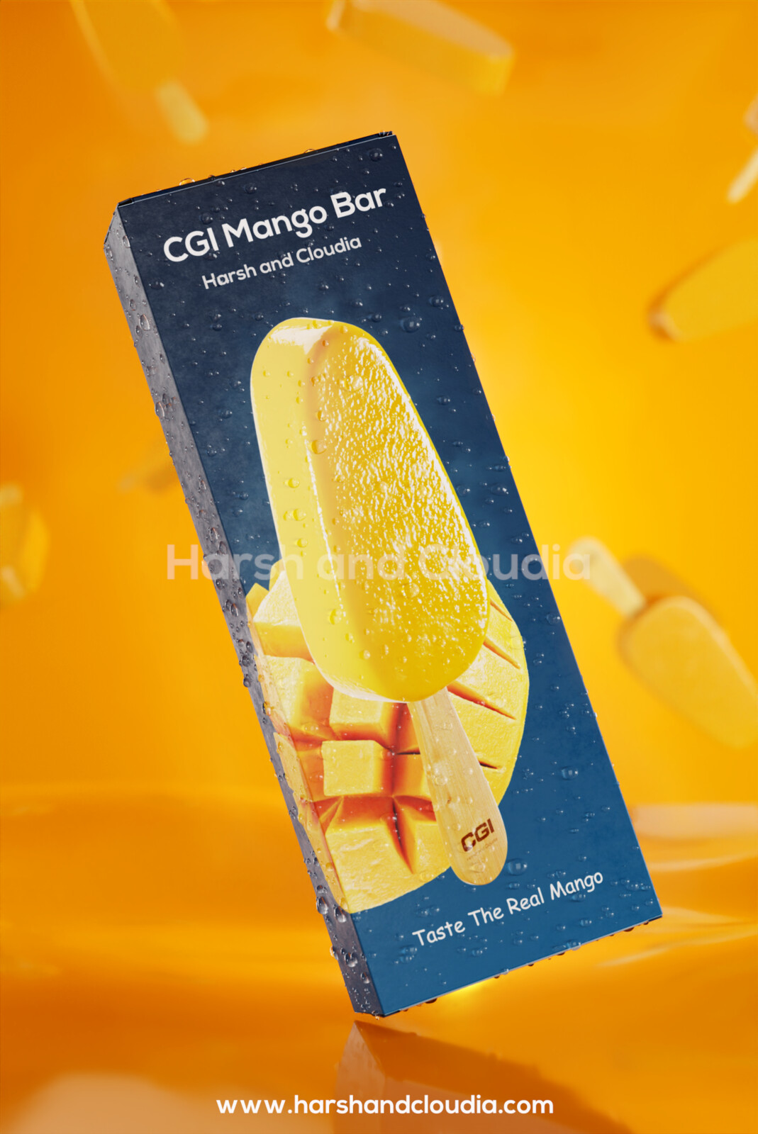 An Ex of how 3D illustration sliced mango and mango bar can be on packaging labels. This expands great control over the design and image that is used. Stunning packaging shot rendered for design demonstration and product launch visual grabs attention.
