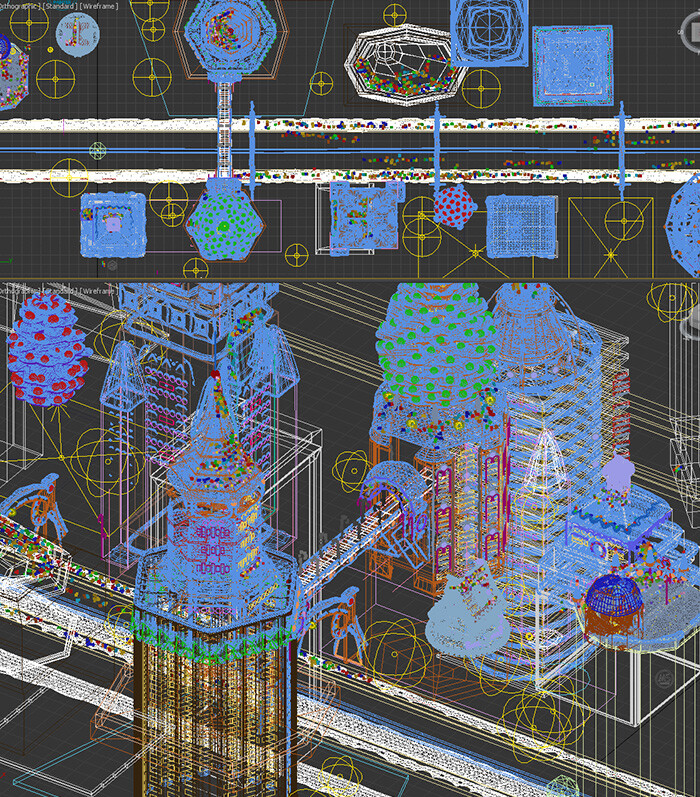 Wireframe in 3DS Max.  I did the detail work almost entirely in 3D.