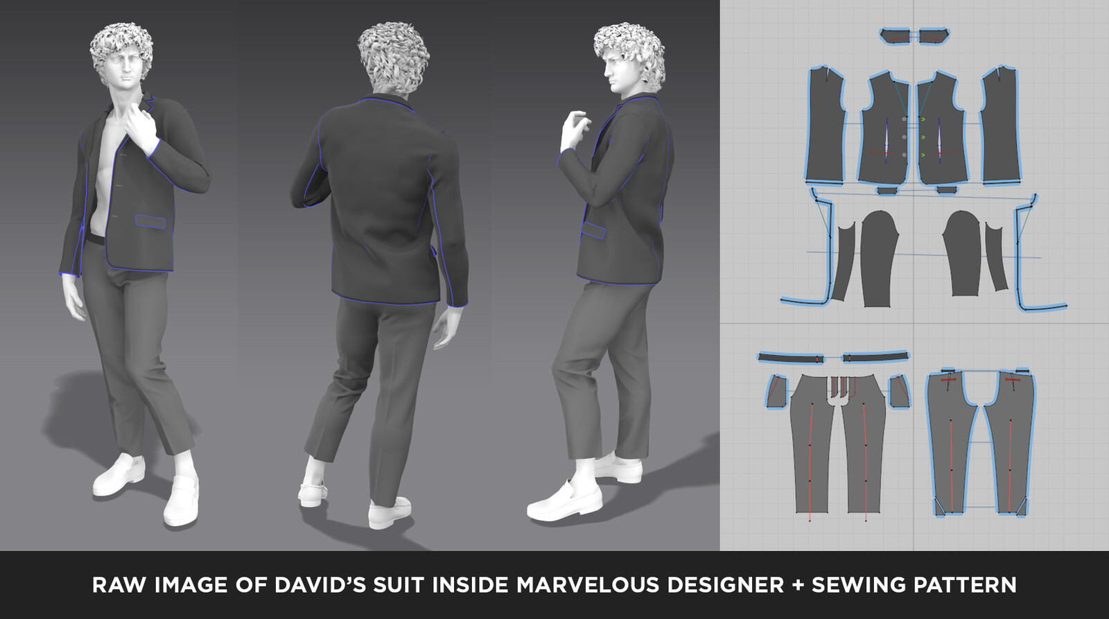 Marvelous Designer is my go-to solution for creating clothing. In this case a tweaked a template and added some additional designs to it. 