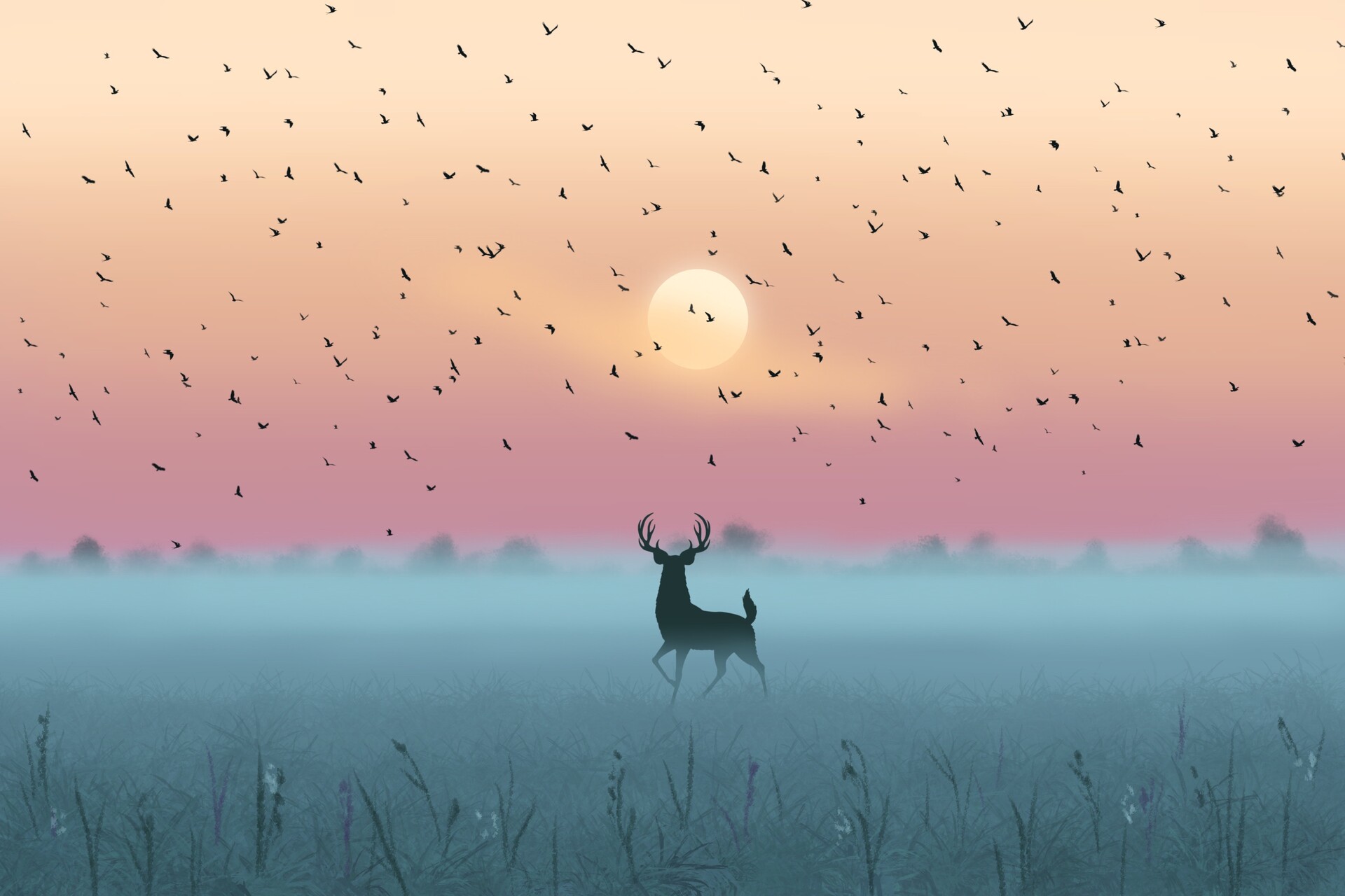 ArtStation - Landscape with birds