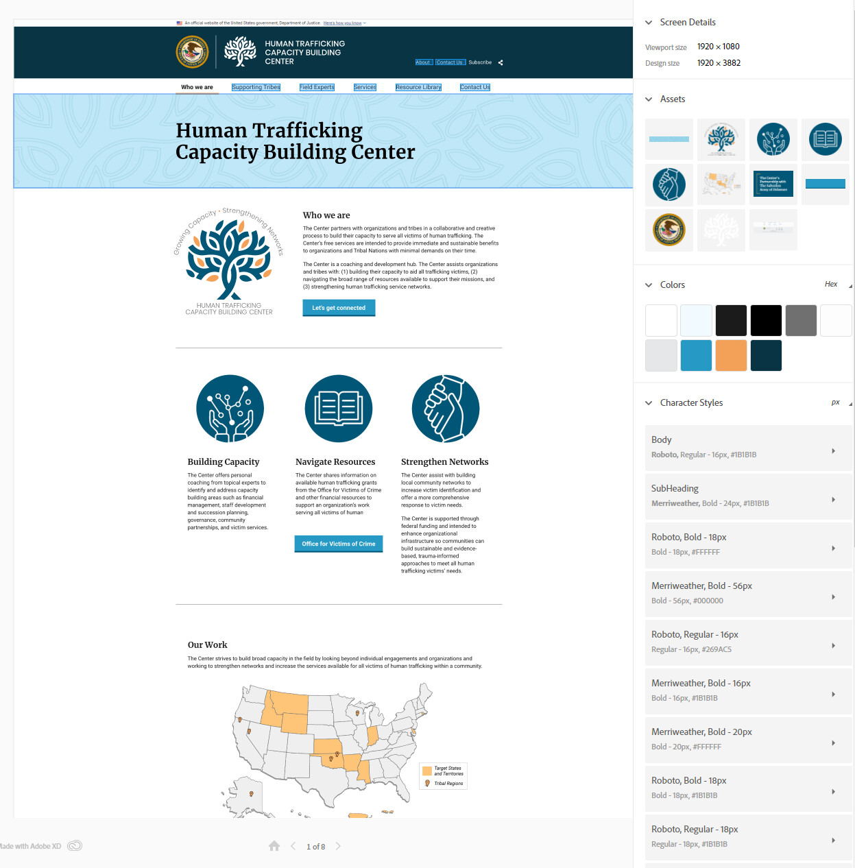 Interactive wireframe with style specifications