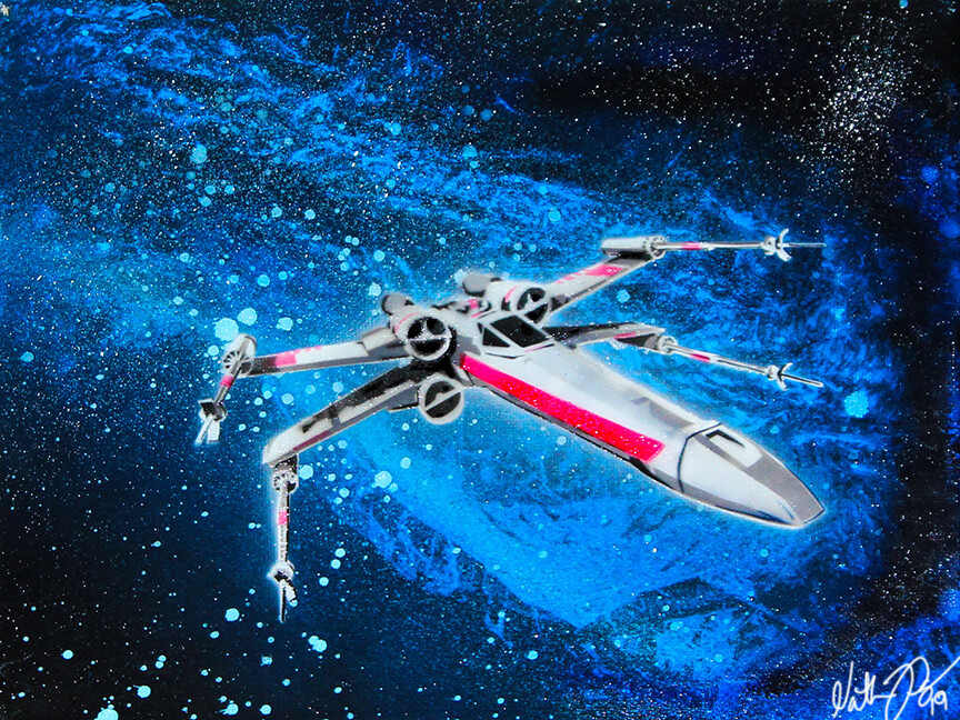 'X-Wing' of Star Wars. Spray paint on canvas 9x12(digitally enhanced)