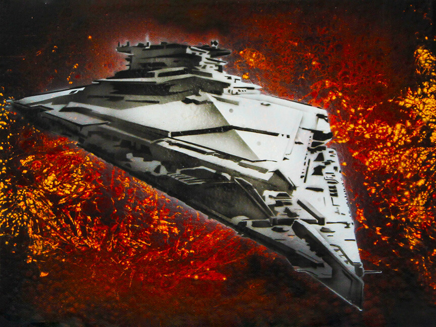 'First Order Destroyer' of Star Wars. Spray Paint on canvas 9x12(digitally enhanced)