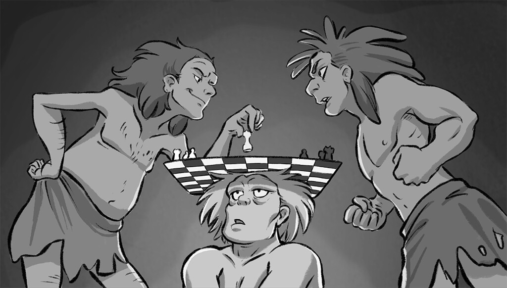 Caveman playing chess