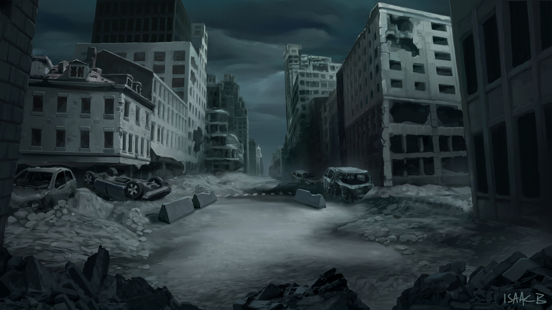 Isaac Barrett - Destroyed city - Visual Novel background